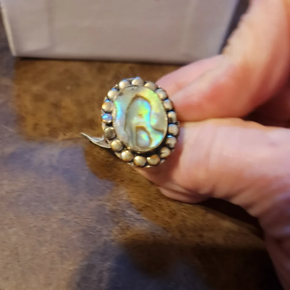 VINTAGE ALBALONE SHELL SZ 9 925 RING - Picture 4 of 5